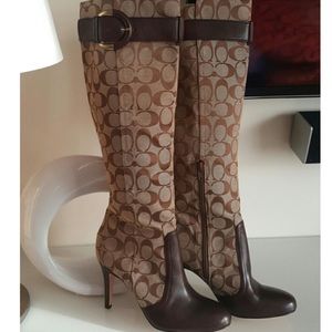 Authentic leather trim coach signature boots